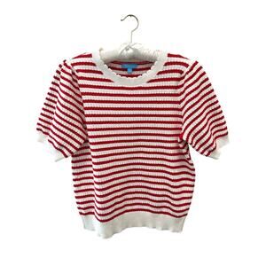 DRAPER JAMES | Red White Puff Sleeve Striped Knit Sweater Top | XL